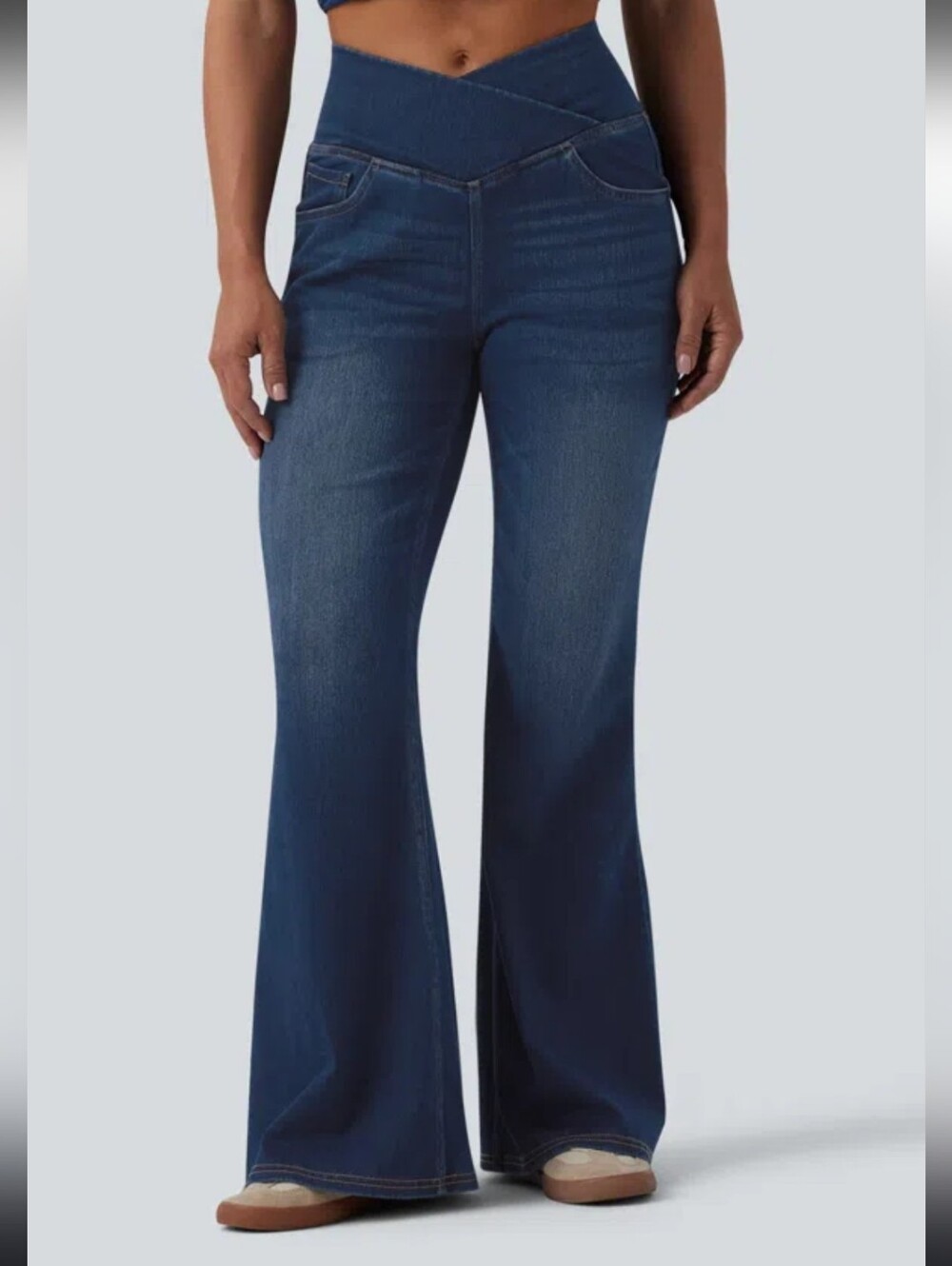 HALARA Navy Crossover High Waisted Flare Jeans Pants